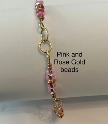 Rose Gold, pink, and gold beaded bracelet - image1